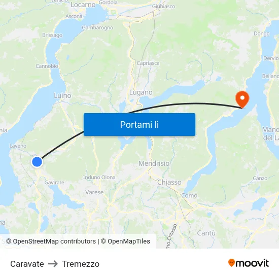 Caravate to Tremezzo map