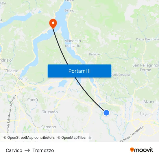 Carvico to Tremezzo map