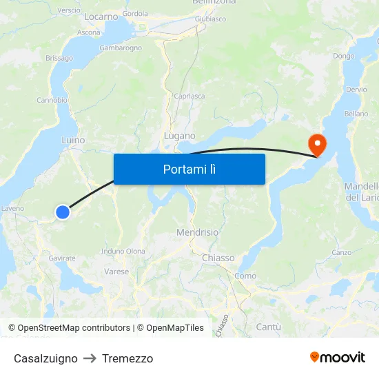 Casalzuigno to Tremezzo map