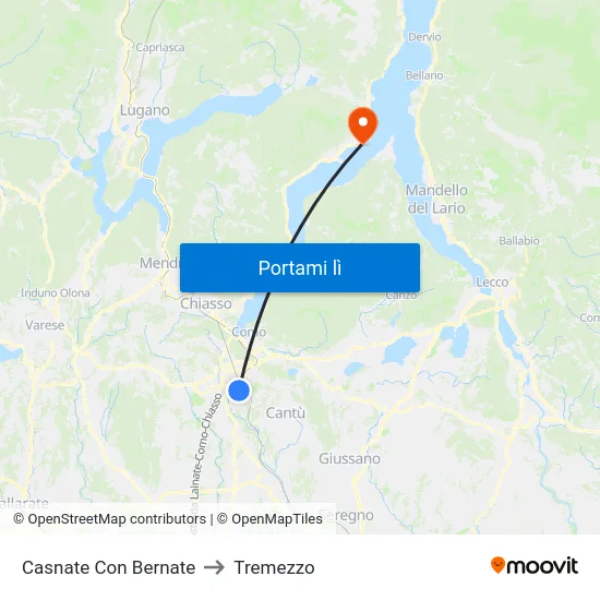 Casnate Con Bernate to Tremezzo map