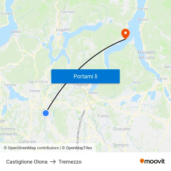 Castiglione Olona to Tremezzo map