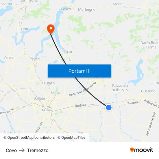 Covo to Tremezzo map