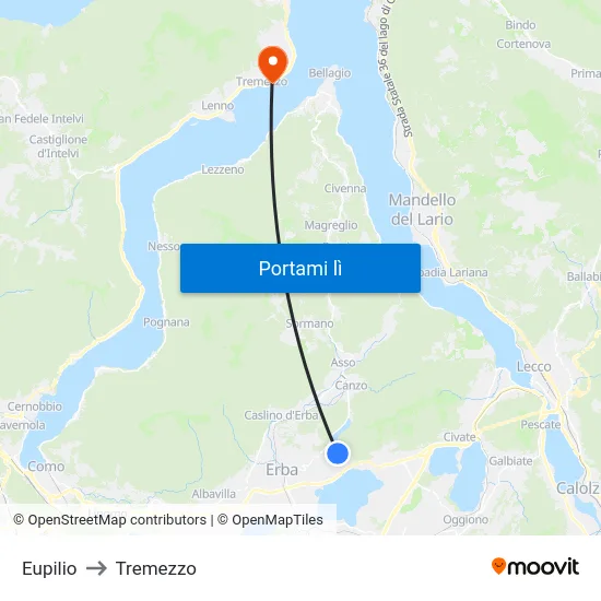 Eupilio to Tremezzo map