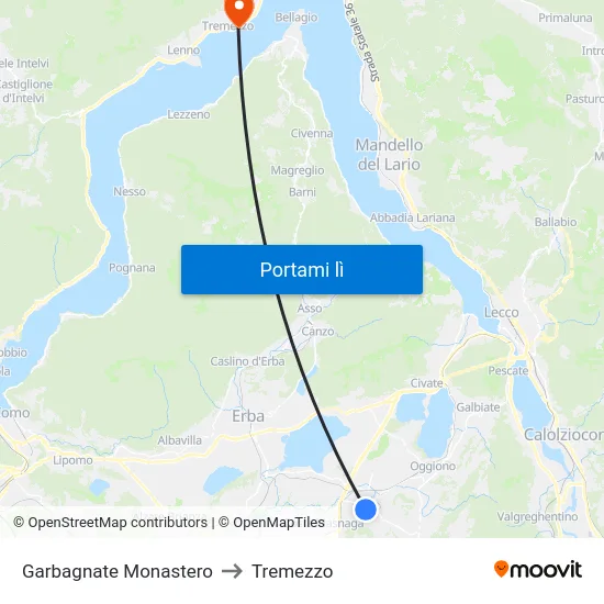 Garbagnate Monastero to Tremezzo map
