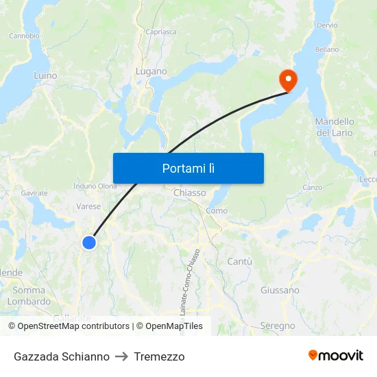 Gazzada Schianno to Tremezzo map
