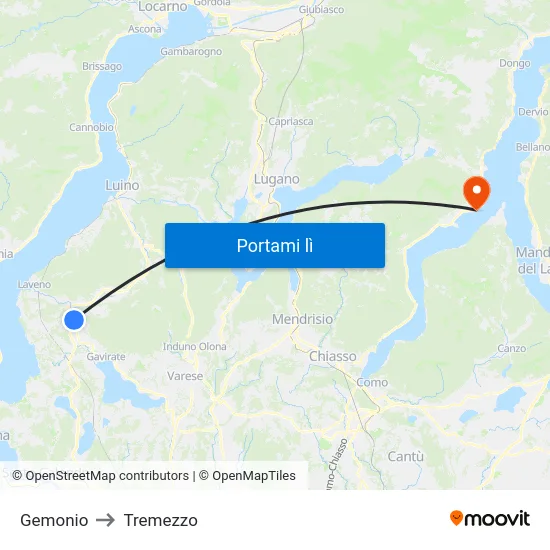 Gemonio to Tremezzo map