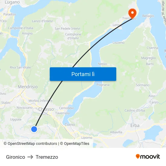 Gironico to Tremezzo map