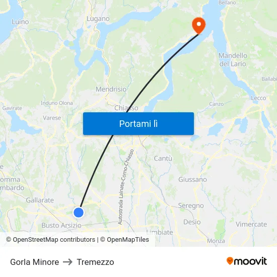 Gorla Minore to Tremezzo map