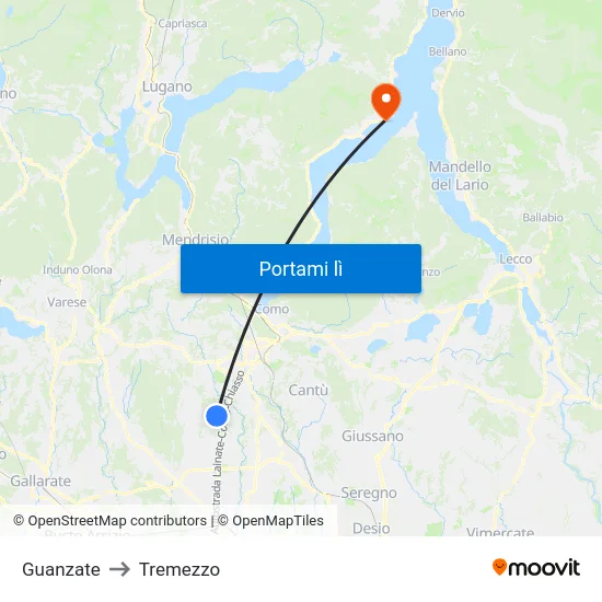 Guanzate to Tremezzo map