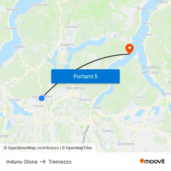 Induno Olona to Tremezzo map