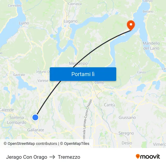 Jerago Con Orago to Tremezzo map
