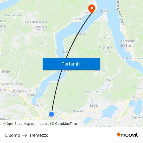 Lipomo to Tremezzo map