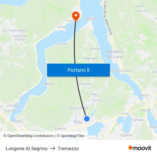 Longone Al Segrino to Tremezzo map