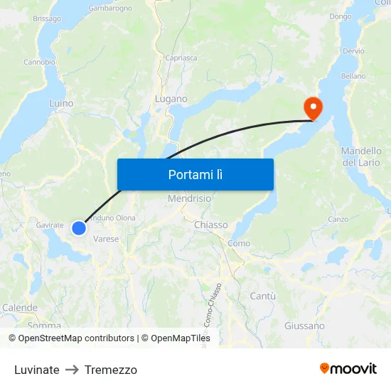 Luvinate to Tremezzo map