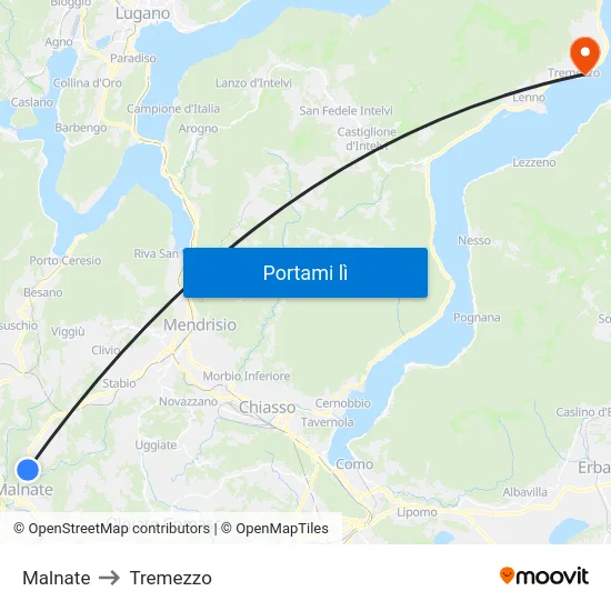 Malnate to Tremezzo map