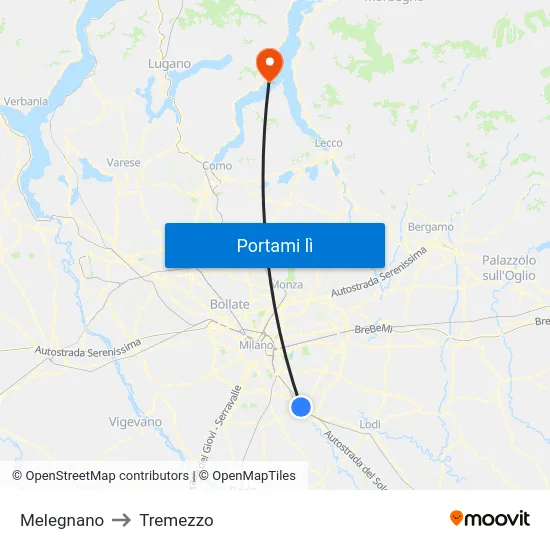 Melegnano to Tremezzo map