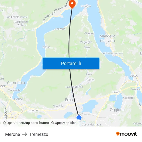 Merone to Tremezzo map