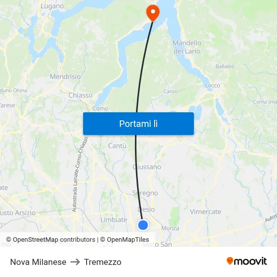 Nova Milanese to Tremezzo map