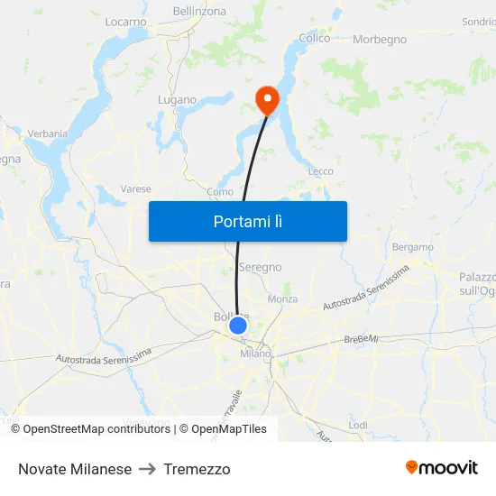 Novate Milanese to Tremezzo map