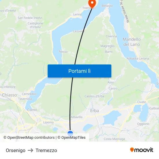 Orsenigo to Tremezzo map