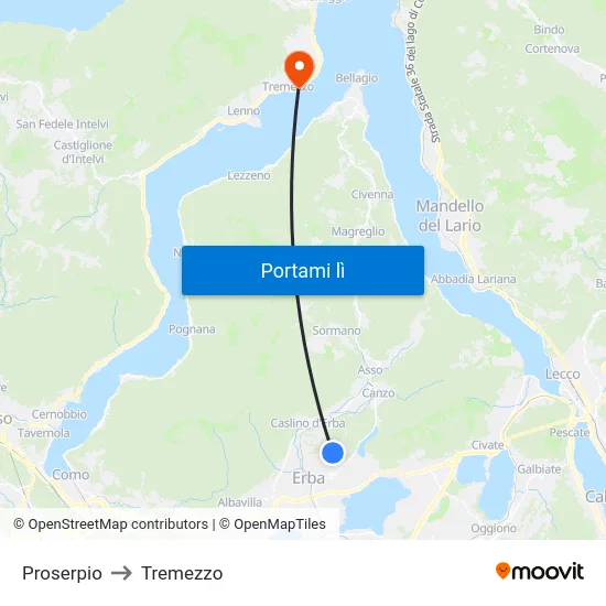 Proserpio to Tremezzo map