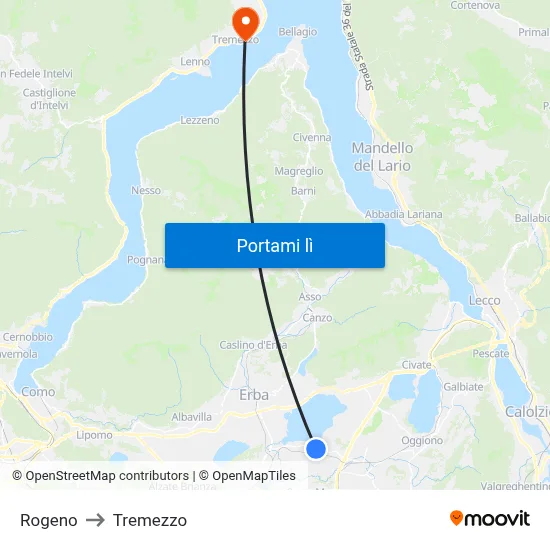 Rogeno to Tremezzo map