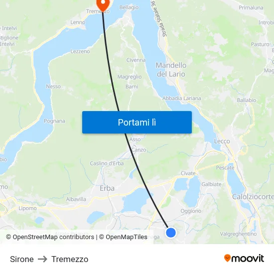 Sirone to Tremezzo map