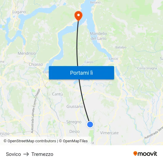 Sovico to Tremezzo map