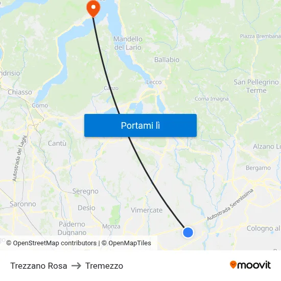Trezzano Rosa to Tremezzo map
