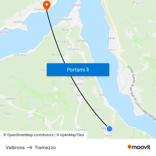 Valbrona to Tremezzo map