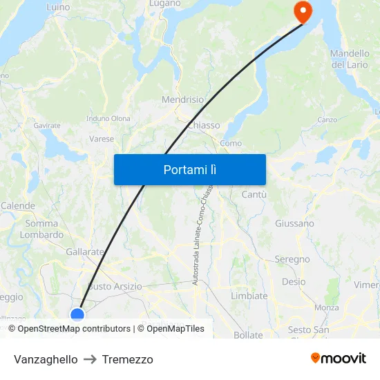 Vanzaghello to Tremezzo map