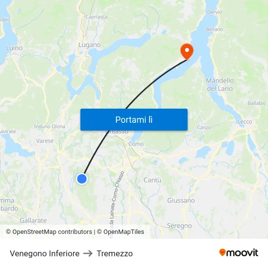 Venegono Inferiore to Tremezzo map