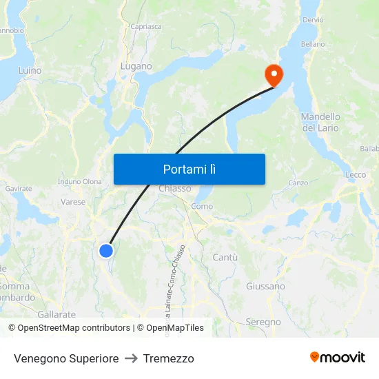 Venegono Superiore to Tremezzo map
