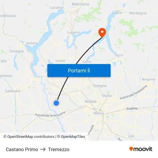 Castano Primo to Tremezzo map