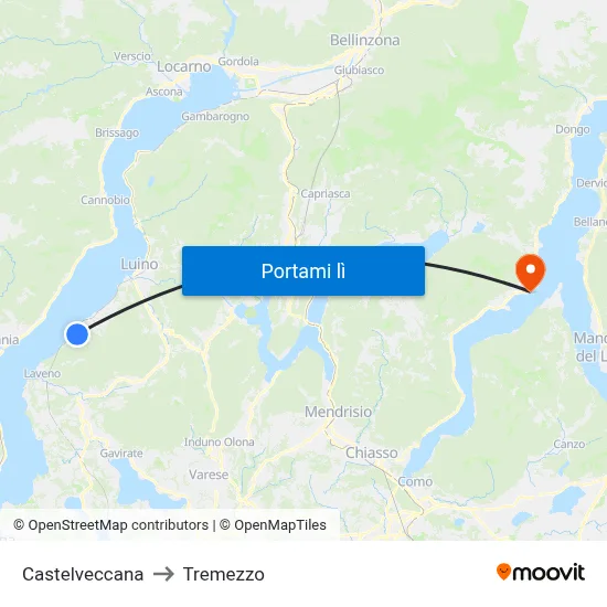 Castelveccana to Tremezzo map