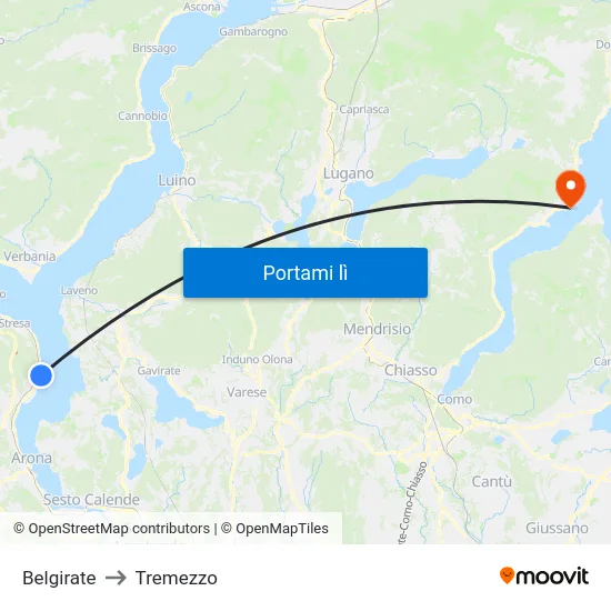 Belgirate to Tremezzo map