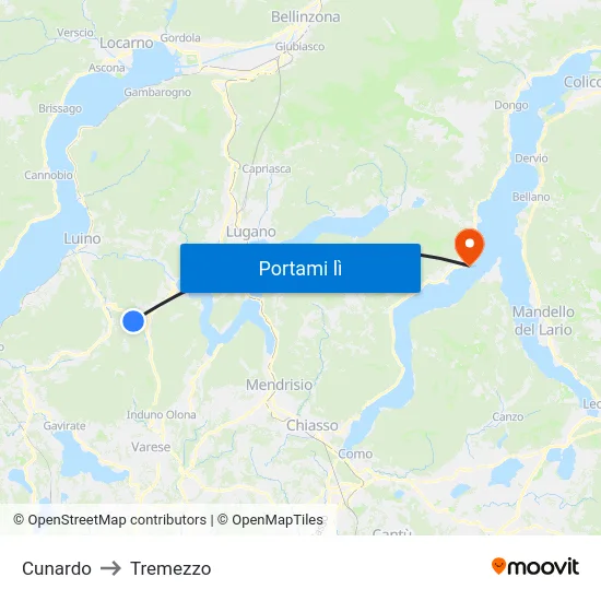 Cunardo to Tremezzo map