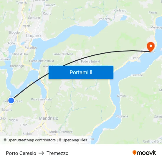 Porto Ceresio to Tremezzo map