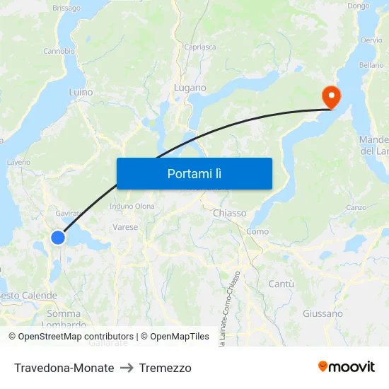 Travedona-Monate to Tremezzo map