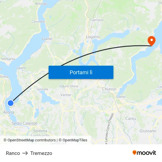 Ranco to Tremezzo map