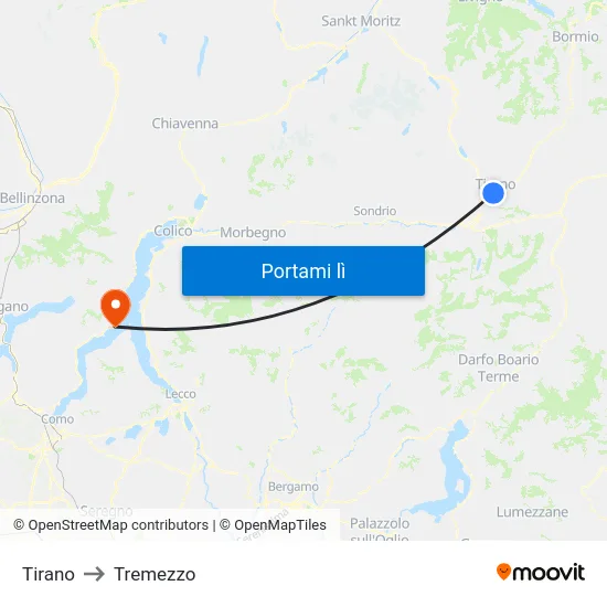 Tirano to Tremezzo map