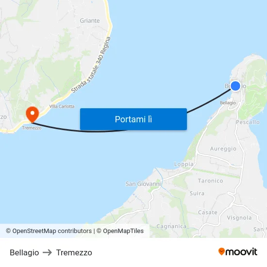 Bellagio to Tremezzo map