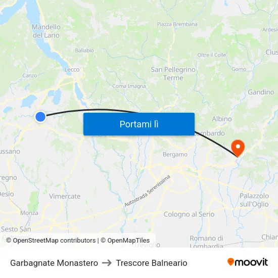Garbagnate Monastero to Trescore Balneario map