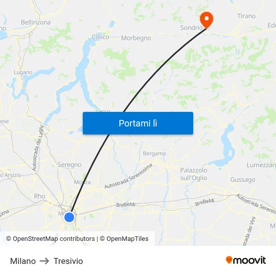 Milano to Tresivio map