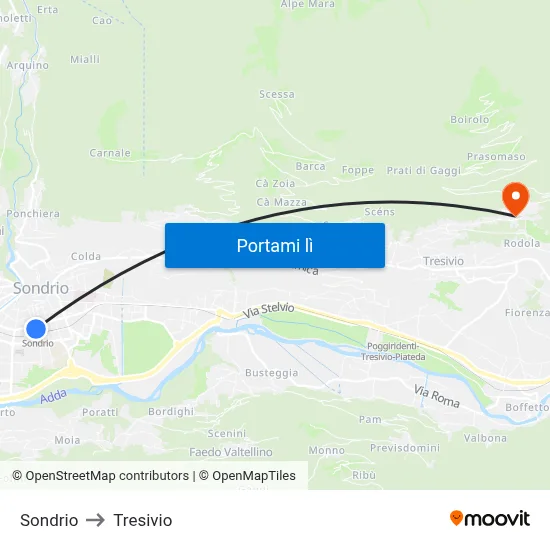 Sondrio to Tresivio map