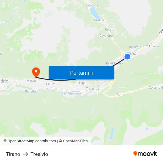 Tirano to Tresivio map