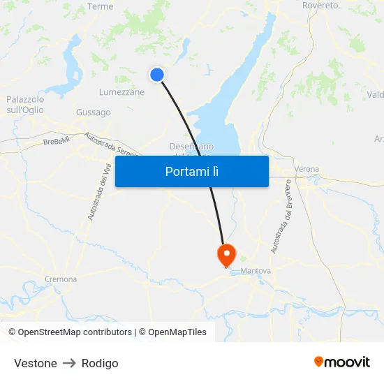 Vestone to Rodigo map
