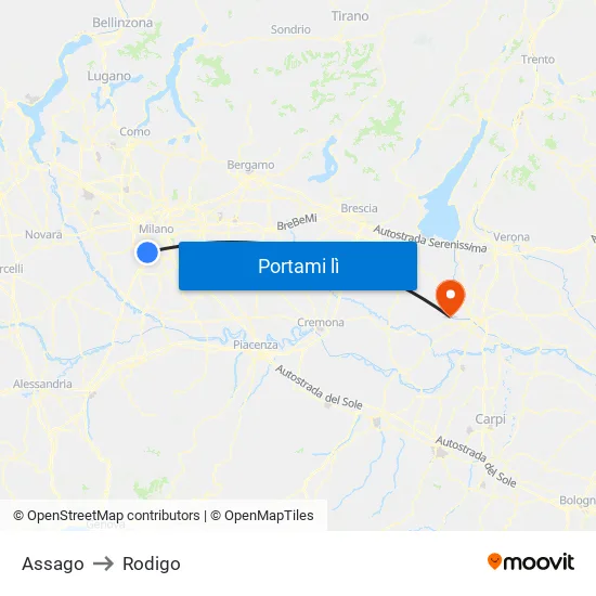 Assago to Rodigo map