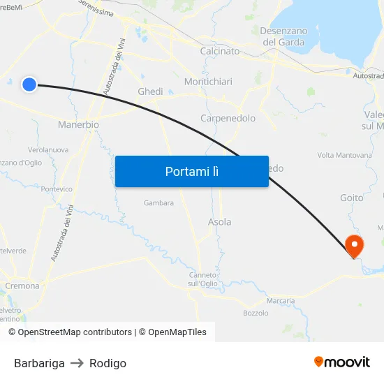 Barbariga to Rodigo map