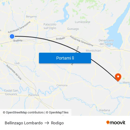 Bellinzago Lombardo to Rodigo map
